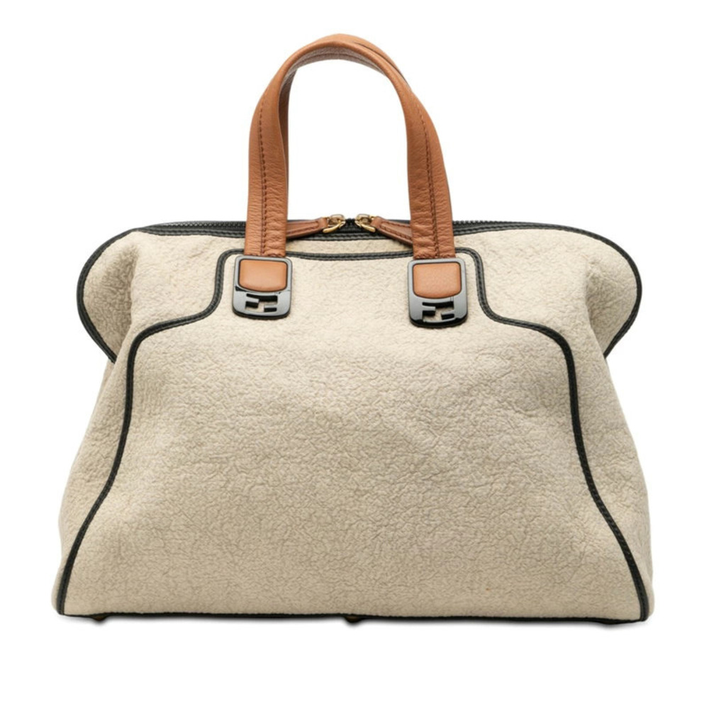 Fendi Chameleon Handbag Beige Cream Pile Leather
